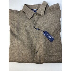 NWT Trust Mens Brown Microfiber Long Sleeve Button Up Business Shirt Size XL